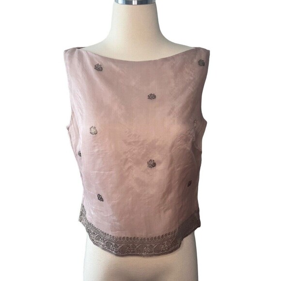 Vintage 80's Anne Klein Women's Pink Silk Floral Embroidered Tank Size 6 - Picture 1 of 10